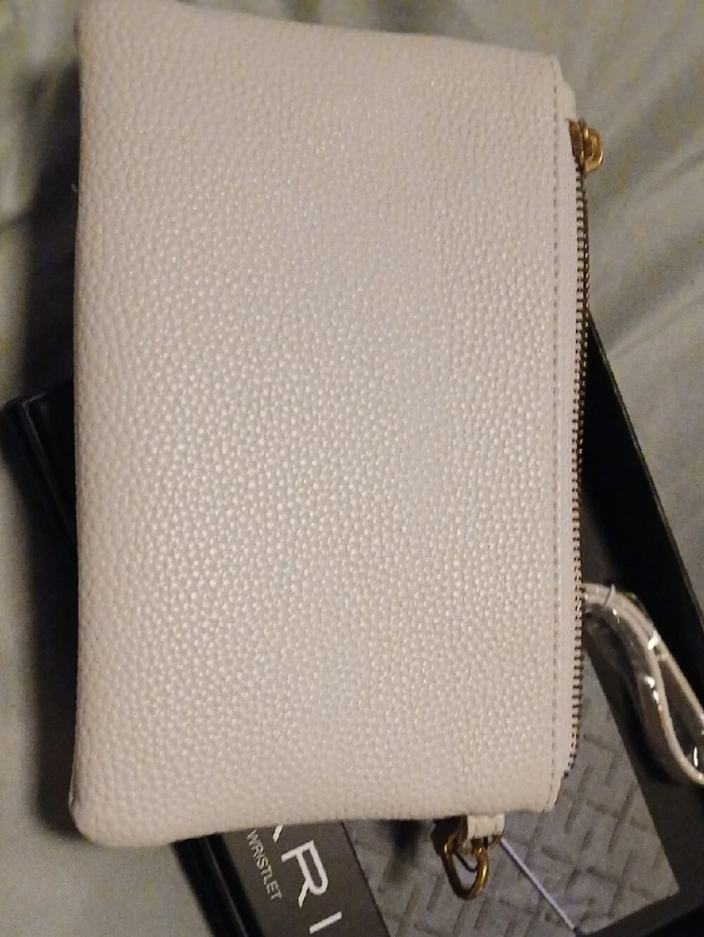 Tahari White Textured Wristlet Phone Wallet with Gold Accent